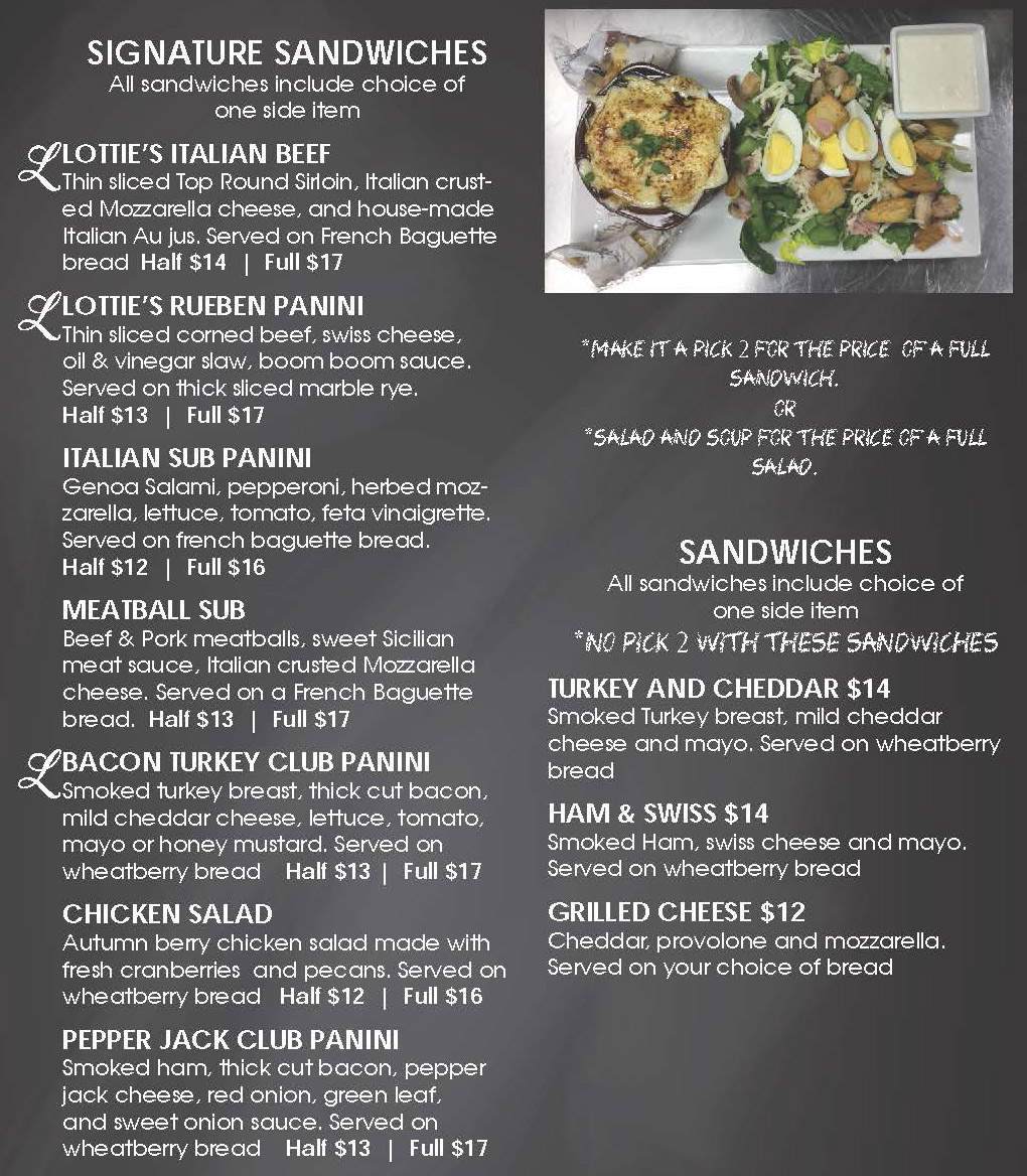 Sandwiches Menu at Lottie's Cafe, Collinsville's Hidden Gem